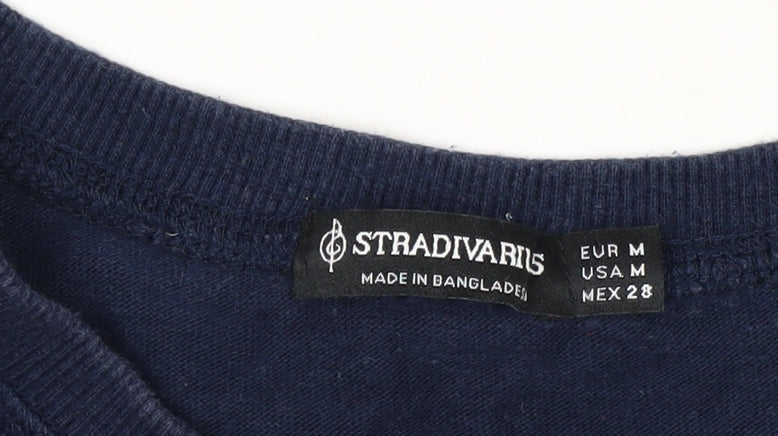 Stradivarius Women Navy Blue Stripe Pullover Sweatshirt Size 12