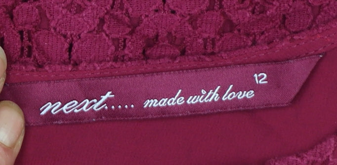 Next Women Red Lace 3/4 Sleeve Tunic Blouse Size 12