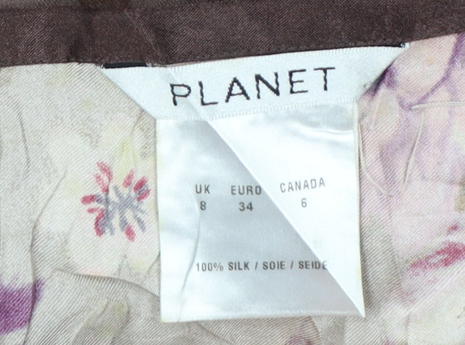 Planet Women Brown Silk Floral Midi A-Line Skirt Size 8