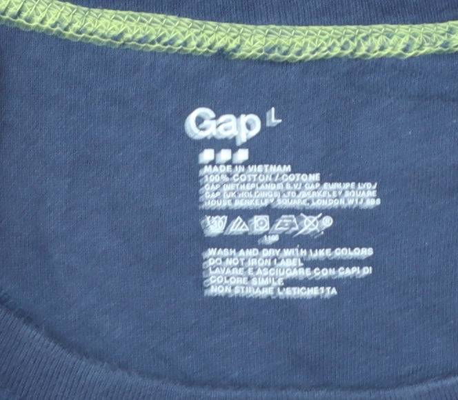 Gap Men Blue Long Sleeve Crew Neck Cotton T-Shirt Size L