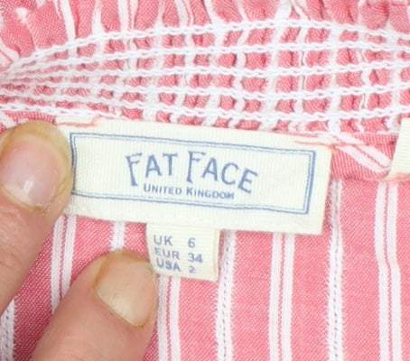 Fat Face Women’s Pink Striped Embroidered Cotton V-Neck Boho Blouse UK 6