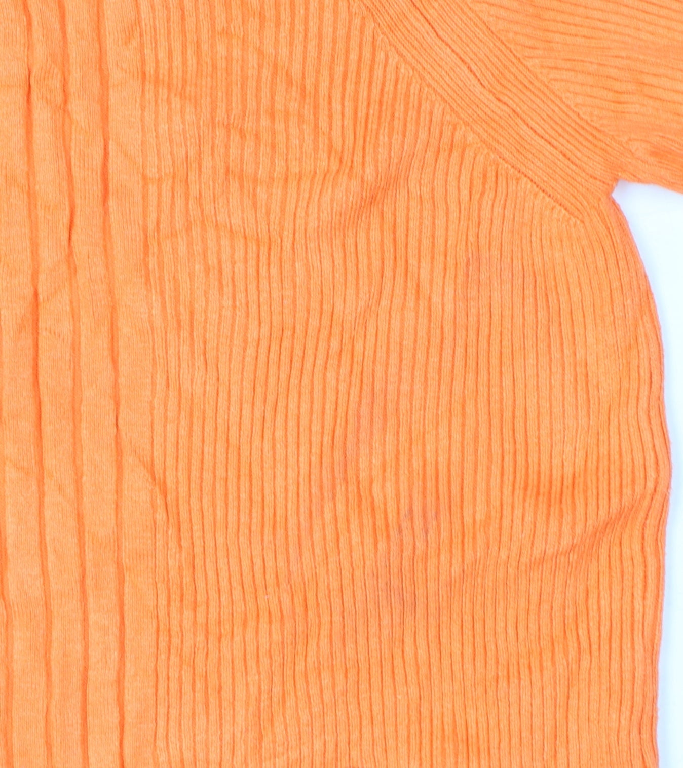 Marks and Spencer Women Orange Ribbed V-Neck 3/4 Sleeve Jumper Size L