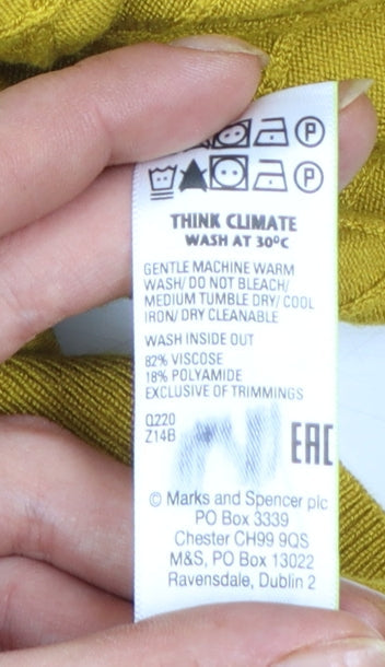 Marks and Spencer Women’s Yellow Crew Neck Puff Sleeve Jumper Size 14