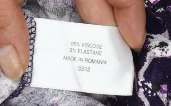 CC Women Purple Floral Wrap Blouse XL 3/4 Sleeve V-Neck