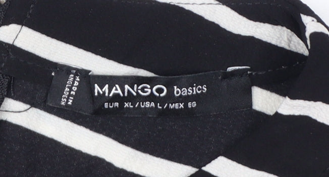 Mango Women Black White Striped Short Sleeve Basic Top Size 14
