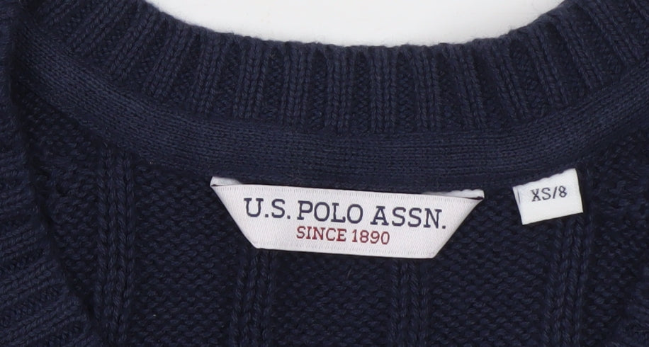 U.S. Polo Assn. Women Blue XS Cable-Knit V-Neck Jumper