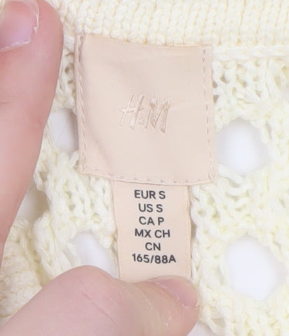 H&M Women's Ivory Crochet Collared Henley Jumper Size S