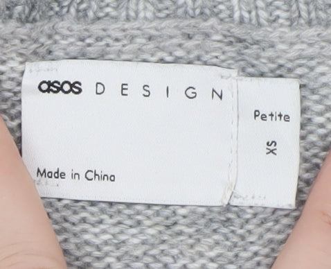 ASOS DESIGN Women's Grey V-Neck Petite Knit Jumper XS