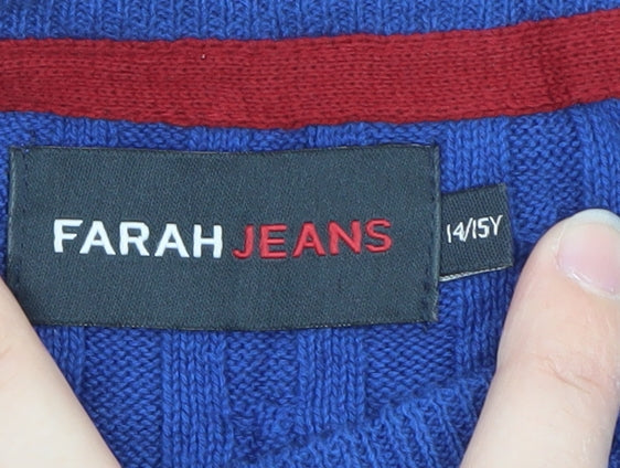 Farah Jeans Boys Blue Cable-Knit Crew Neck Pullover Jumper 14-15 Years