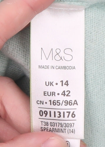 Marks and Spencer Women Green Cashmere Crew Neck Jumper Size 14
