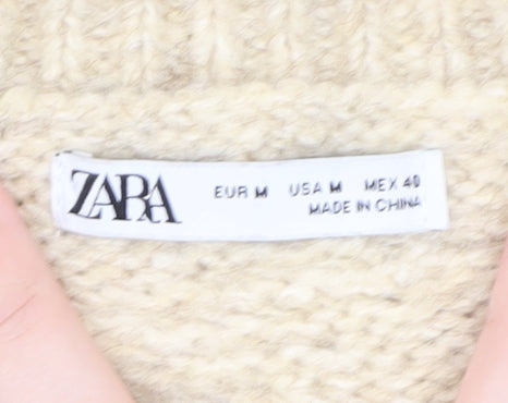 Zara Women Beige Cable-Knit Wool Blend Jumper Size 12