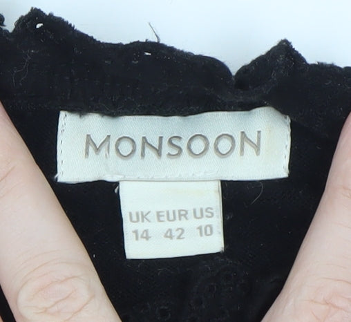 Monsoon Women's Black Lace High Neck Pullover Jumper Size 14