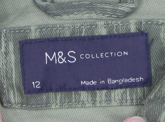 Marks and Spencer Women’s Green Military Jacket Size 12 Cotton