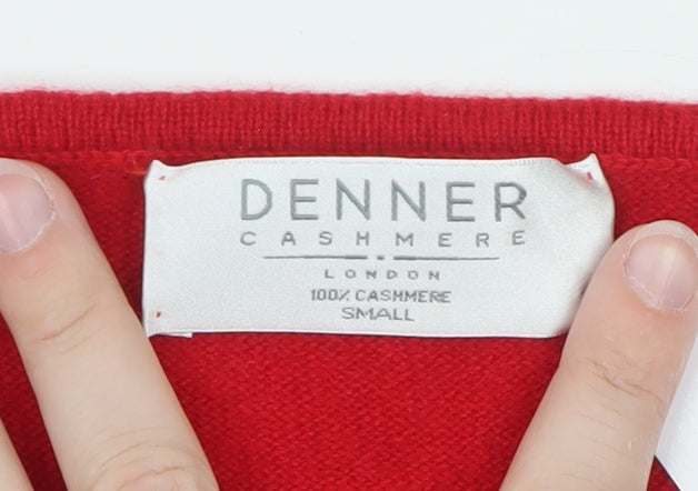 Denner Cashmere Women's Red Small V-Neck Bodycon Knit Dress