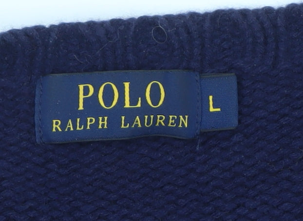 Ralph Lauren Mens Blue Wool Crew Neck Pullover Jumper L