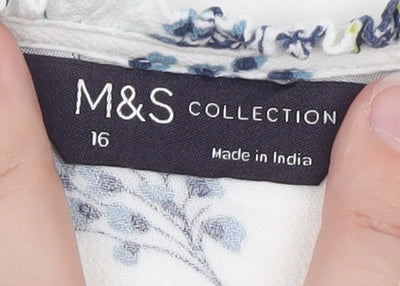 Marks and Spencer Womens Blue Floral Long Sleeve Blouse Size 16