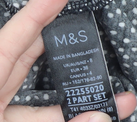 Marks and Spencer Womens Black Polka Dot Long Sleeve Jersey Top Size 8