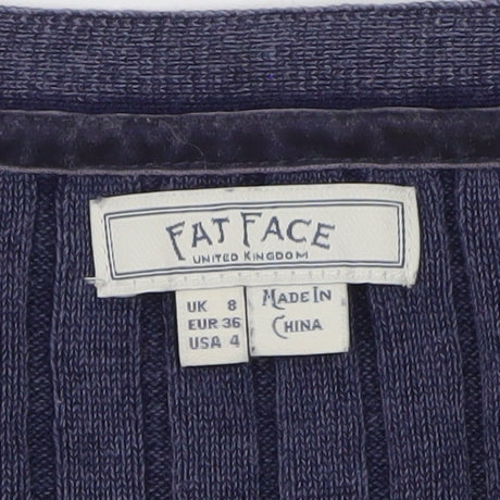Fat Face Women's Blue Henley Knit Jumper Size 8 Long Sleeve Cotton