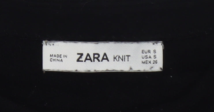 Zara Women Black Knit Shift Dress Size S Long Sleeve Pockets