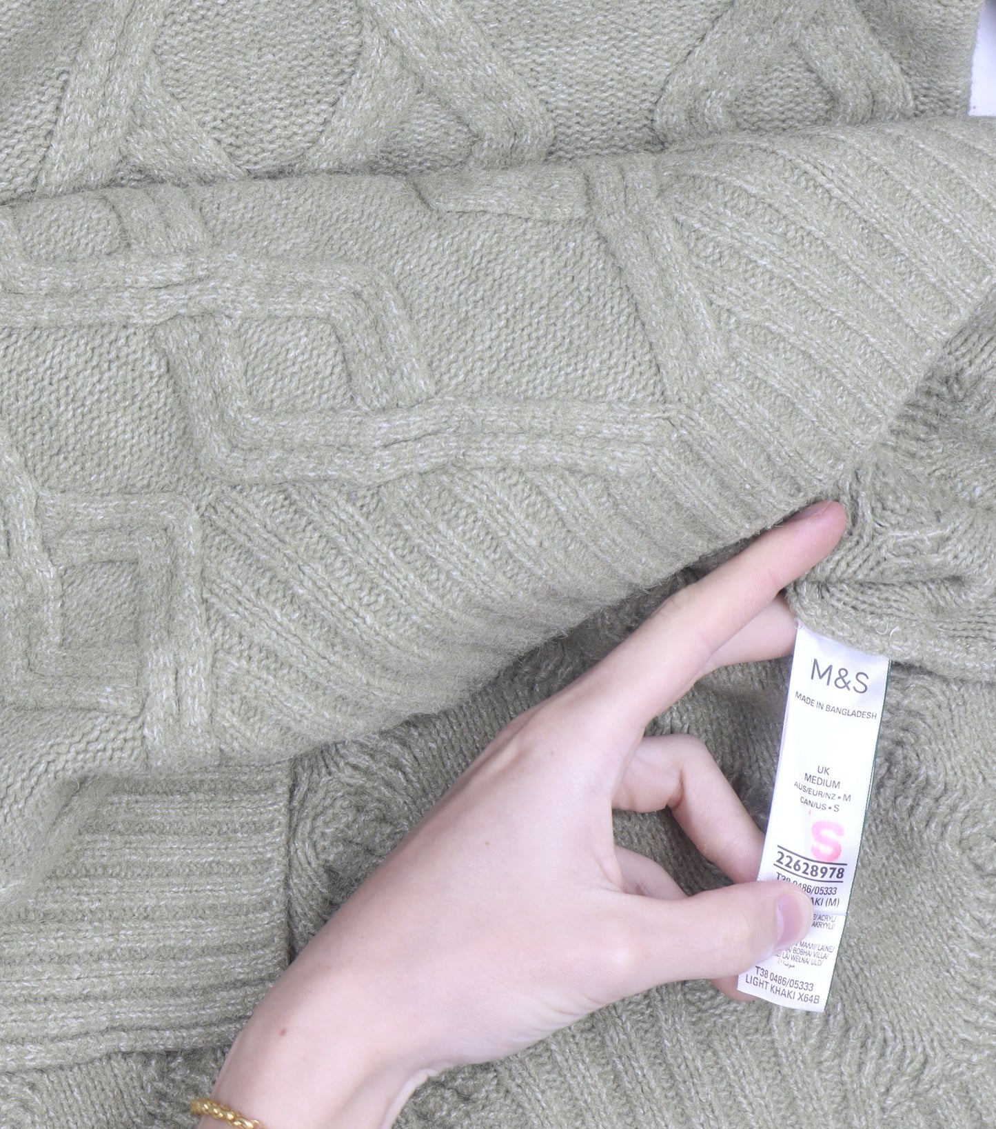 Marks and Spencer Men's Green Cable-Knit Roll Neck Jumper M