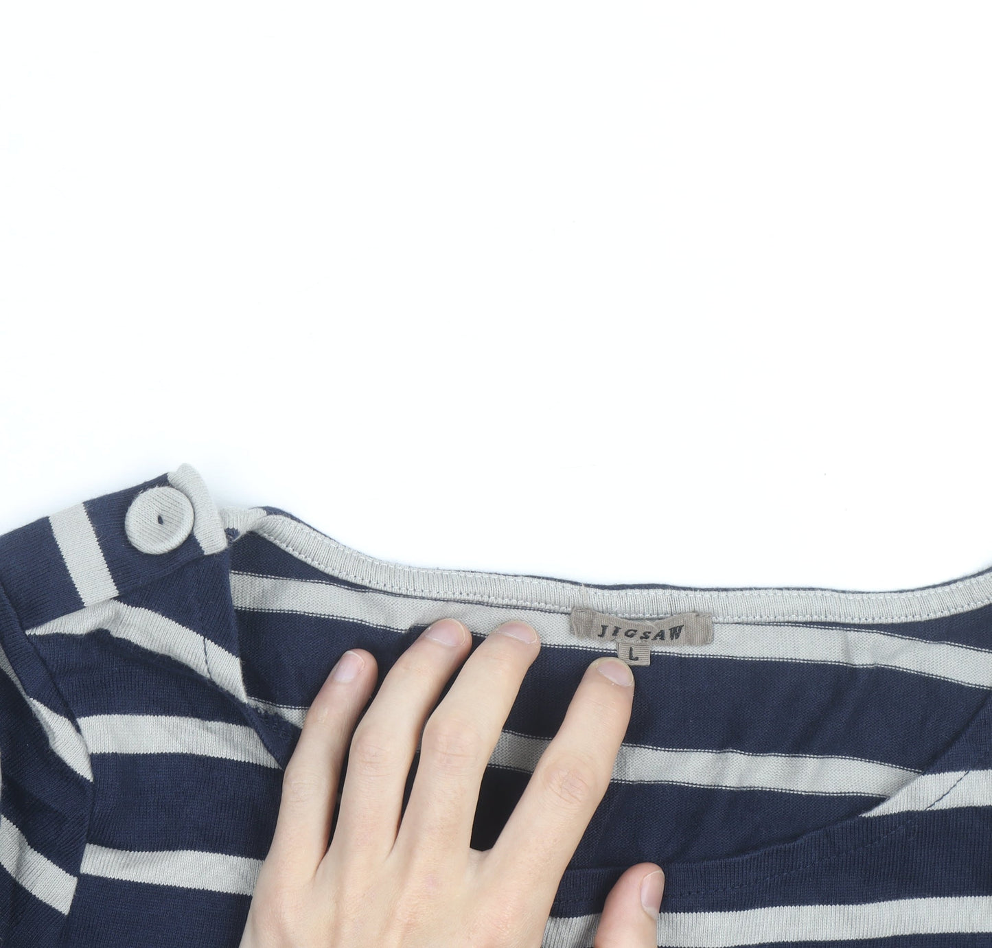 Jigsaw Women’s Blue Striped Boat Neck 3/4 Sleeve Cotton T-Shirt L