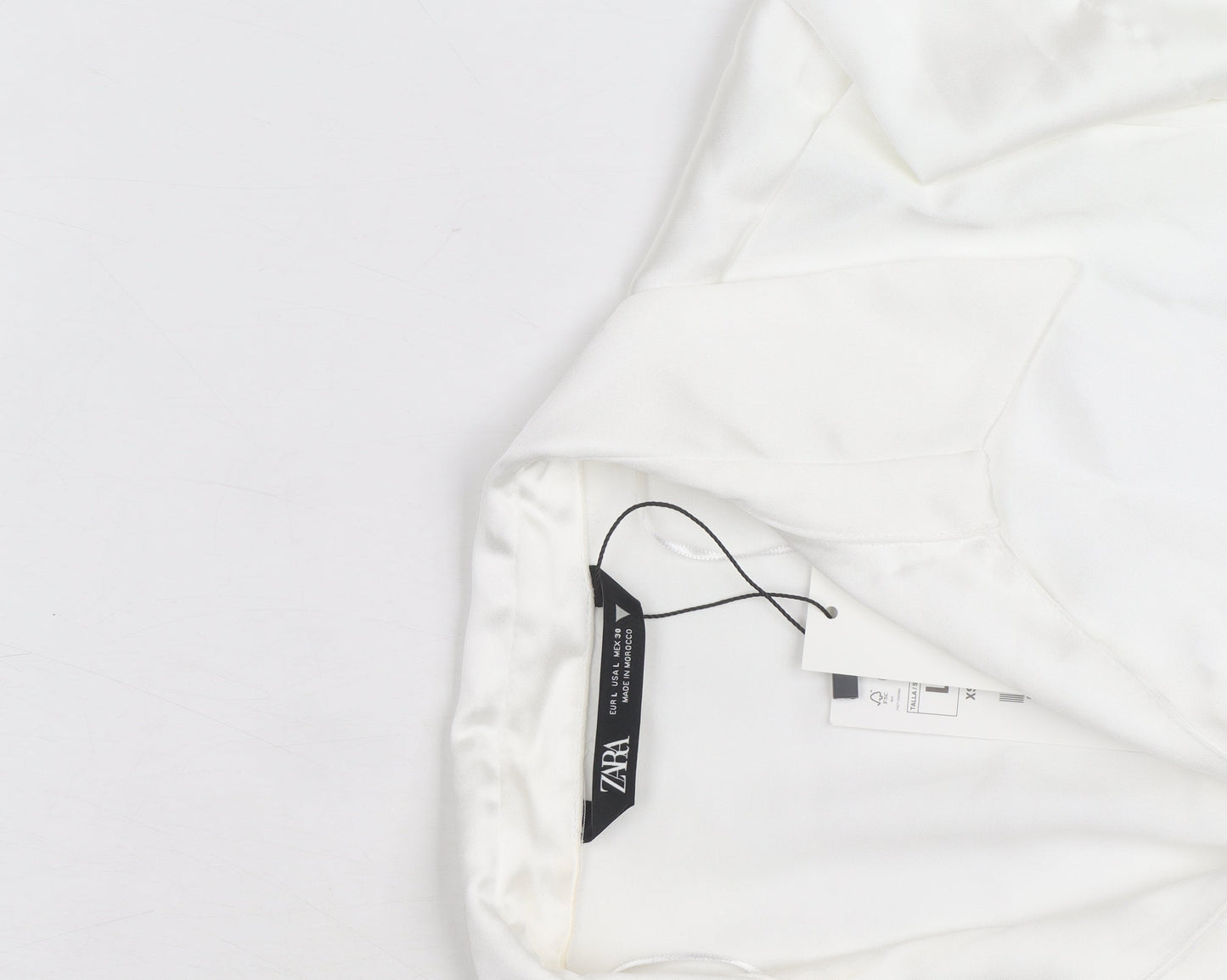 Zara Women White Satin Wrap Blouse Long Sleeve L