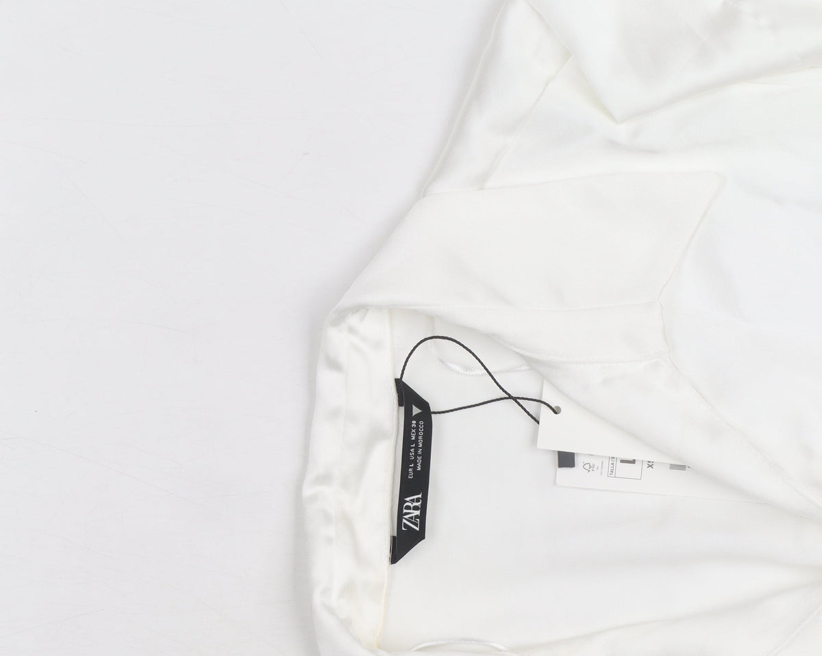 Zara Women White Satin Wrap Blouse Long Sleeve L