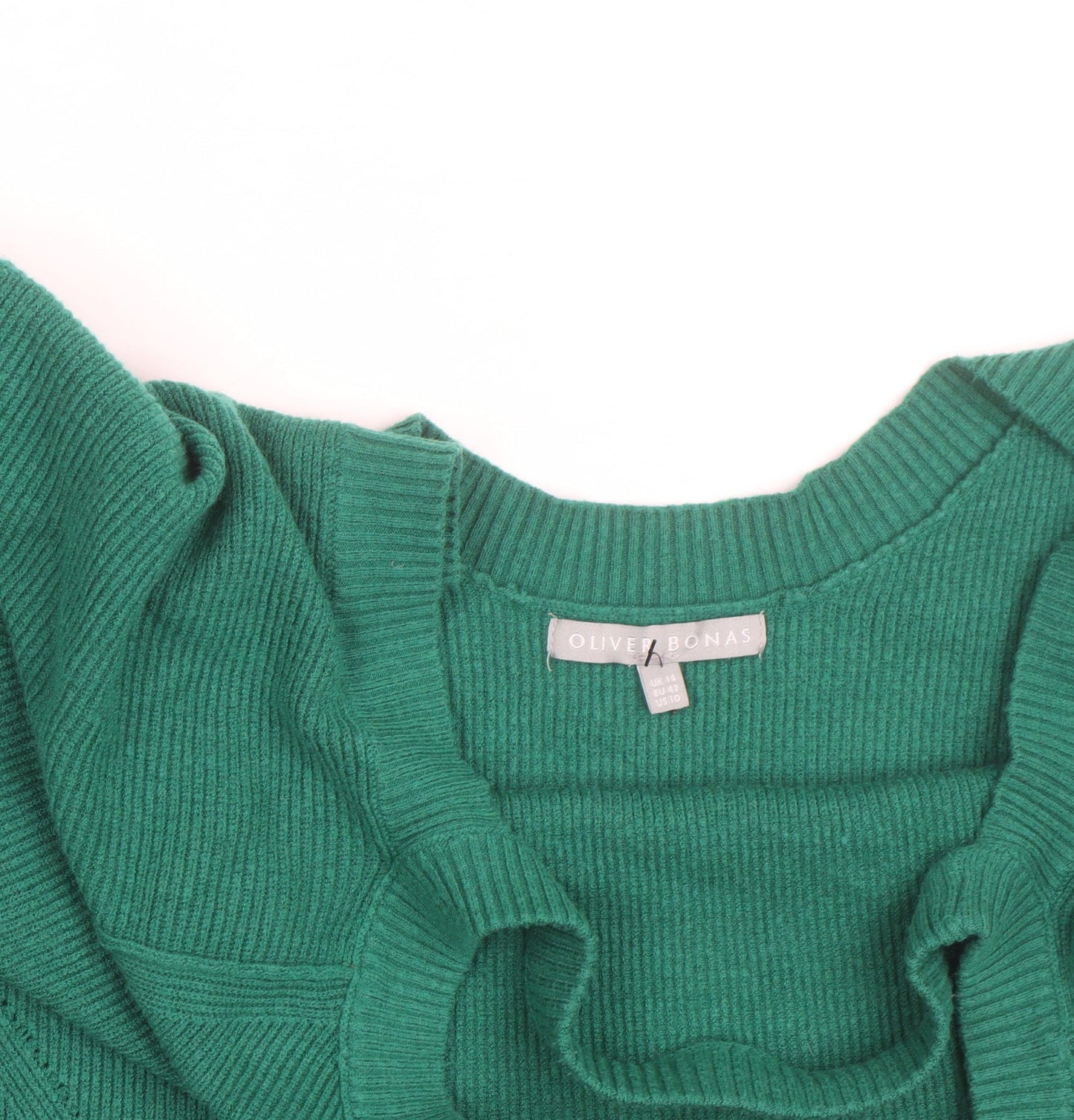 Oliver Bonas Women Green Knit Cotton Blend Crew Neck Jumper M