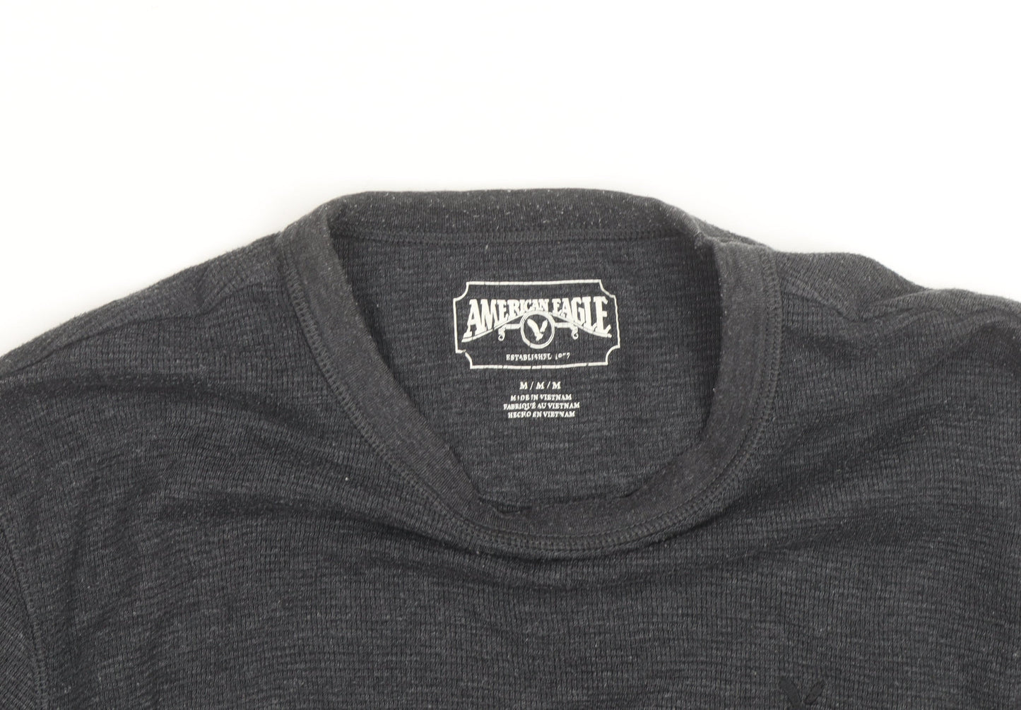 American Eagle Men Grey Waffle Knit Pullover Jumper M
