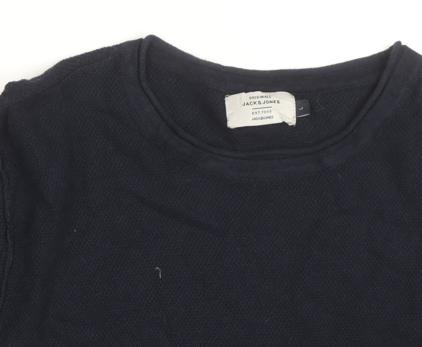 Jack & Jones Men's Blue Cotton Crew Neck Pullover Jumper Size L