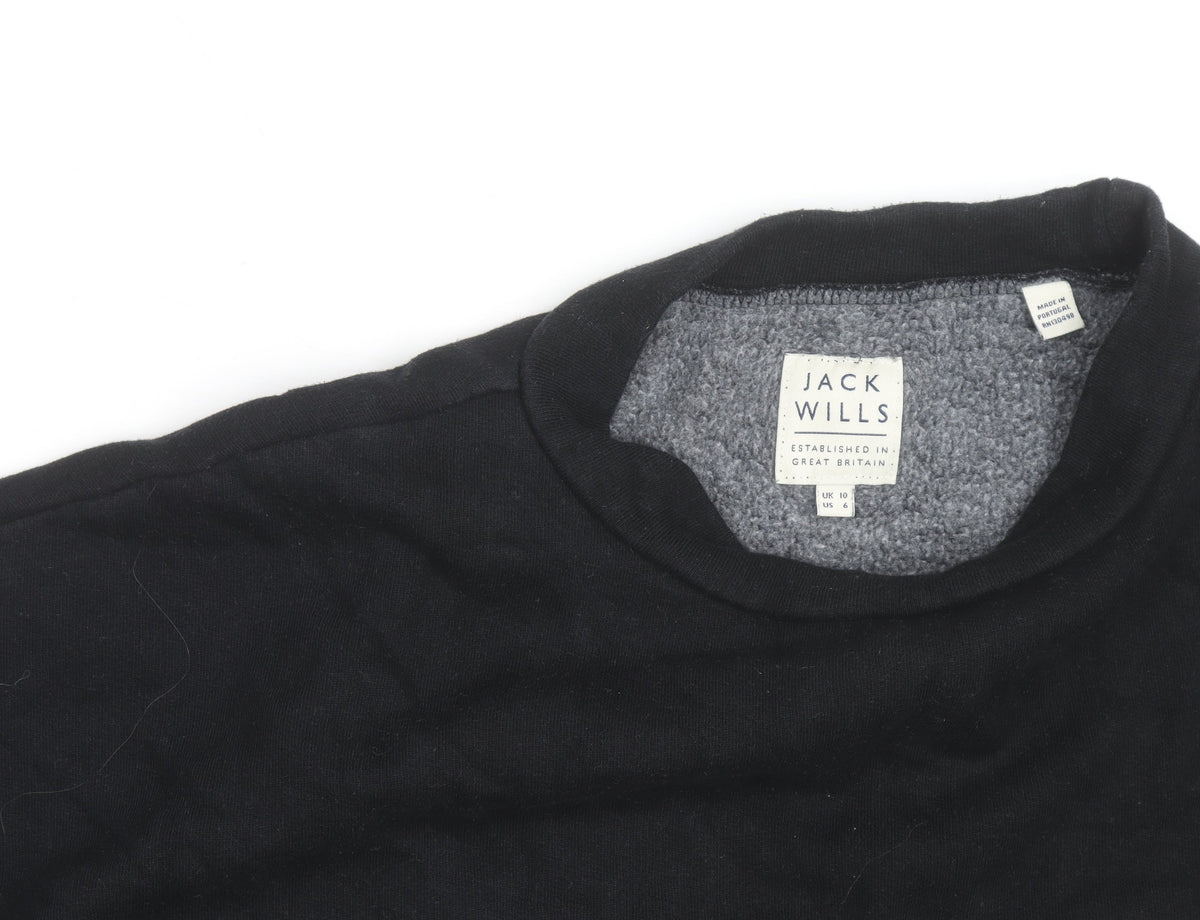 Jack Wills Womens Black UK 10 Cropped Pullover Sweatshirt
