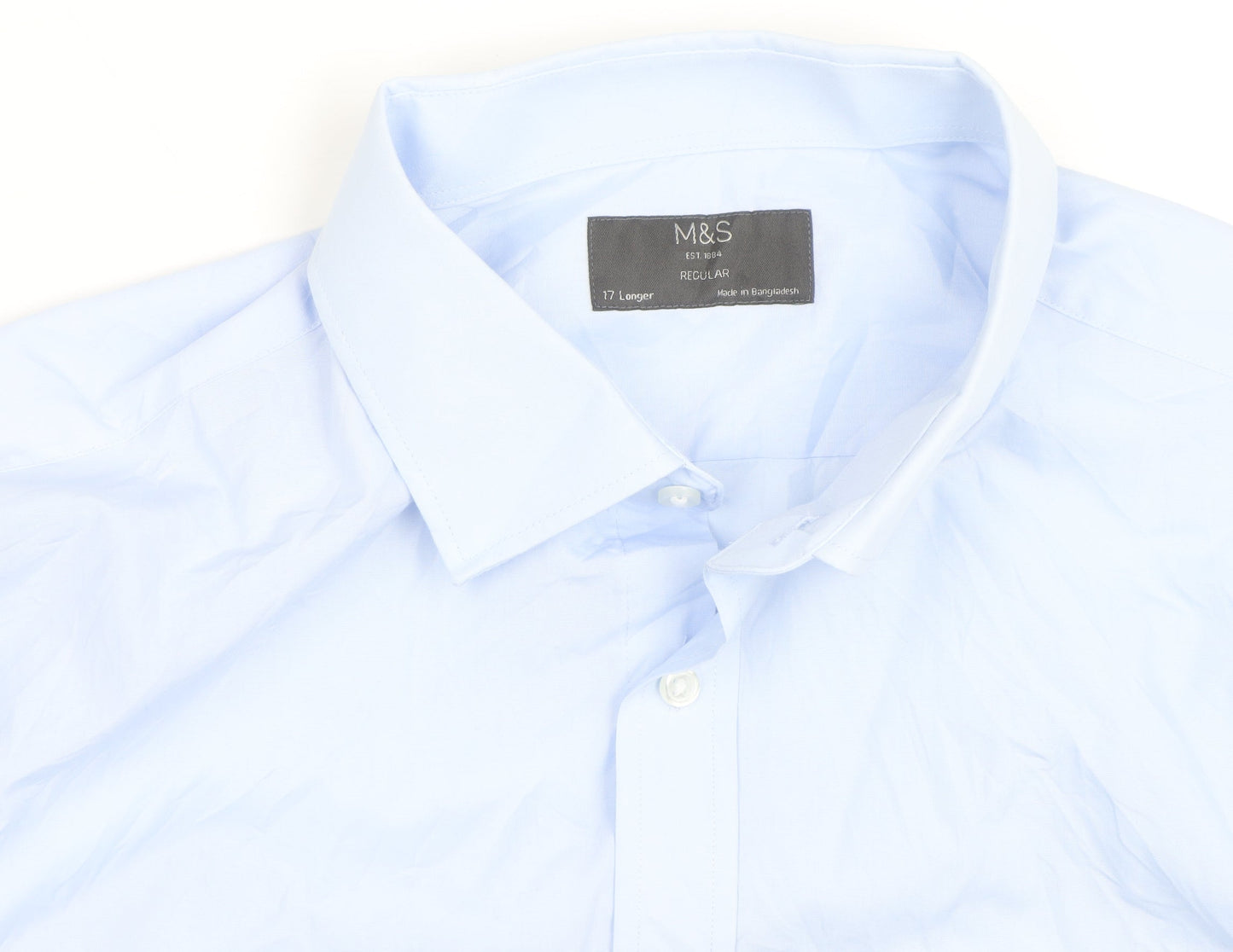 Marks and Spencer Men's Light Blue Regular Fit Long Sleeve Button-Up Shirt 17L