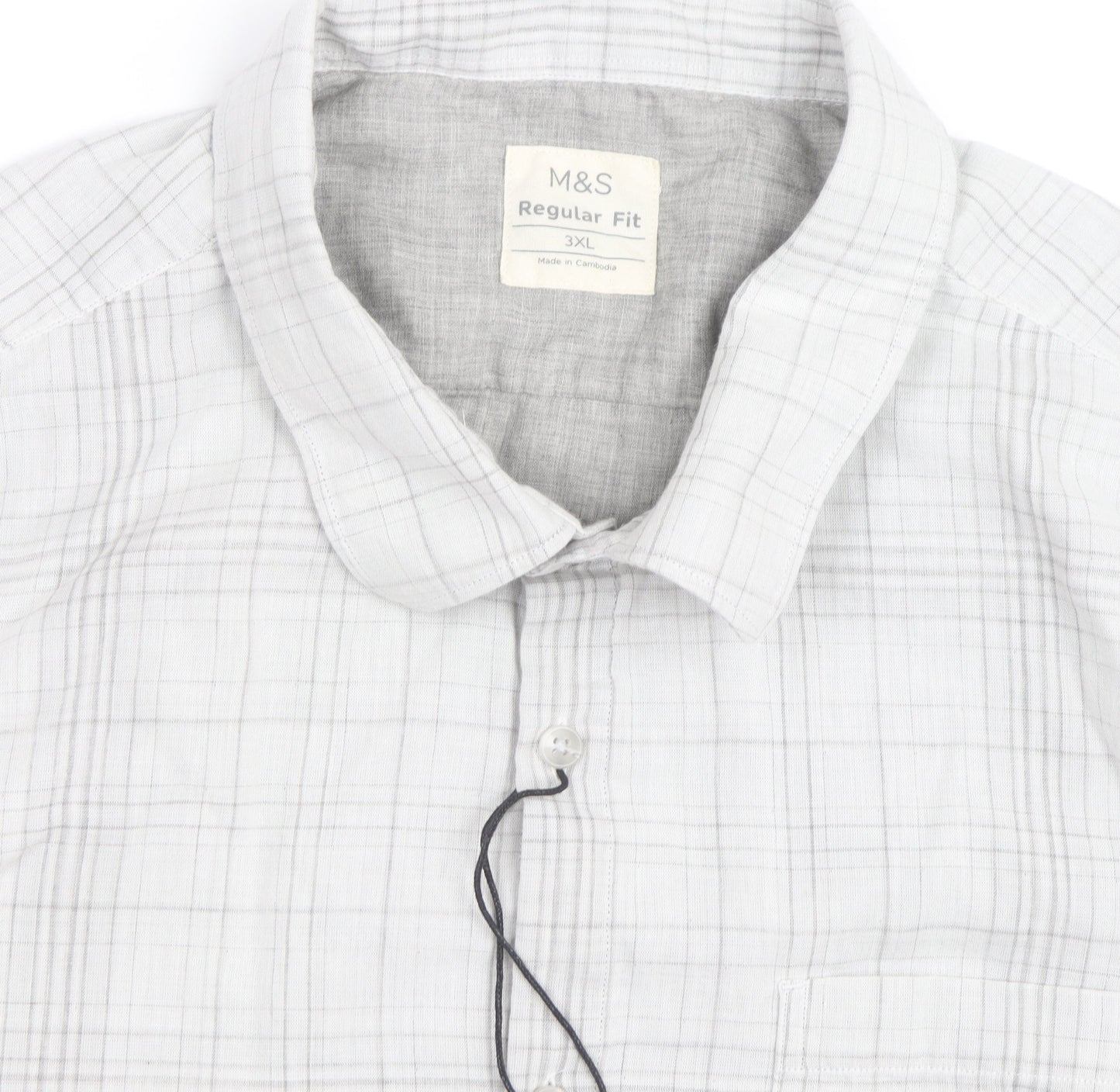 Marks and Spencer Men’s Grey Check 3XL Regular Fit Long Sleeve Shirt