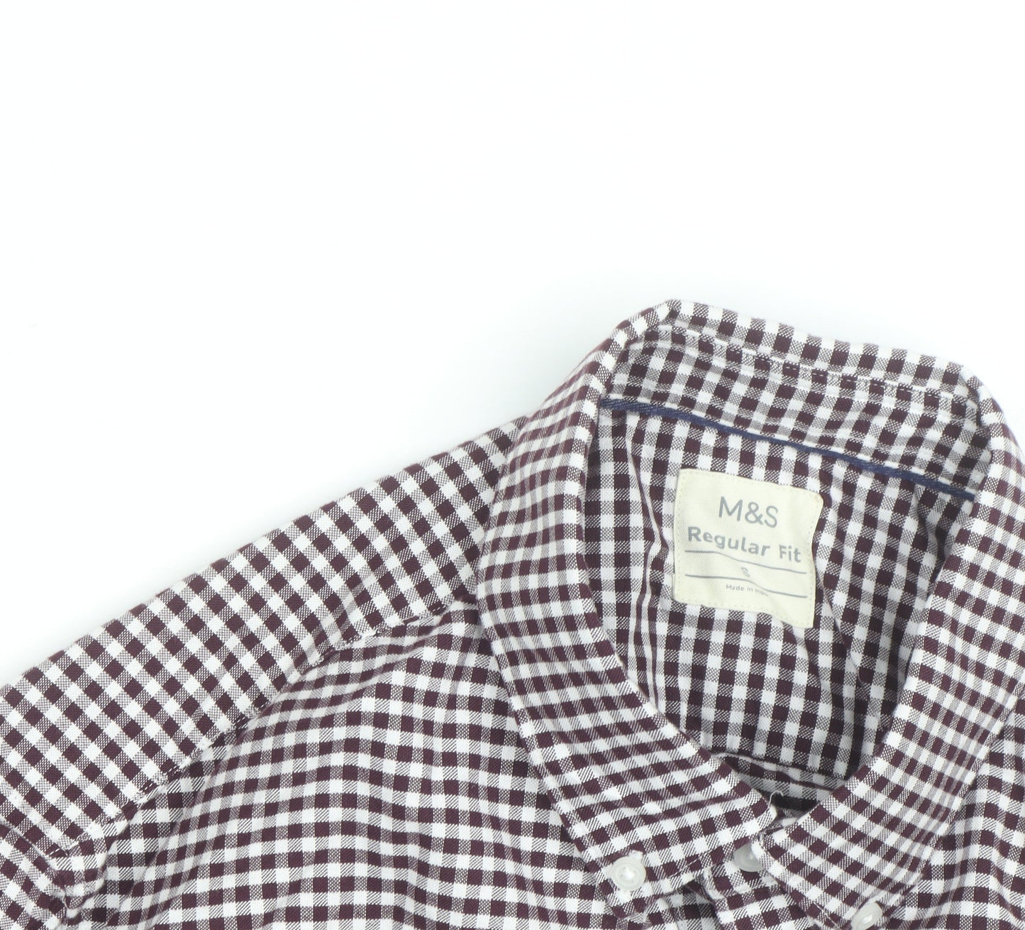 Marks and Spencer Men's Brown Check Regular Fit Long Sleeve Cotton Shirt Size M