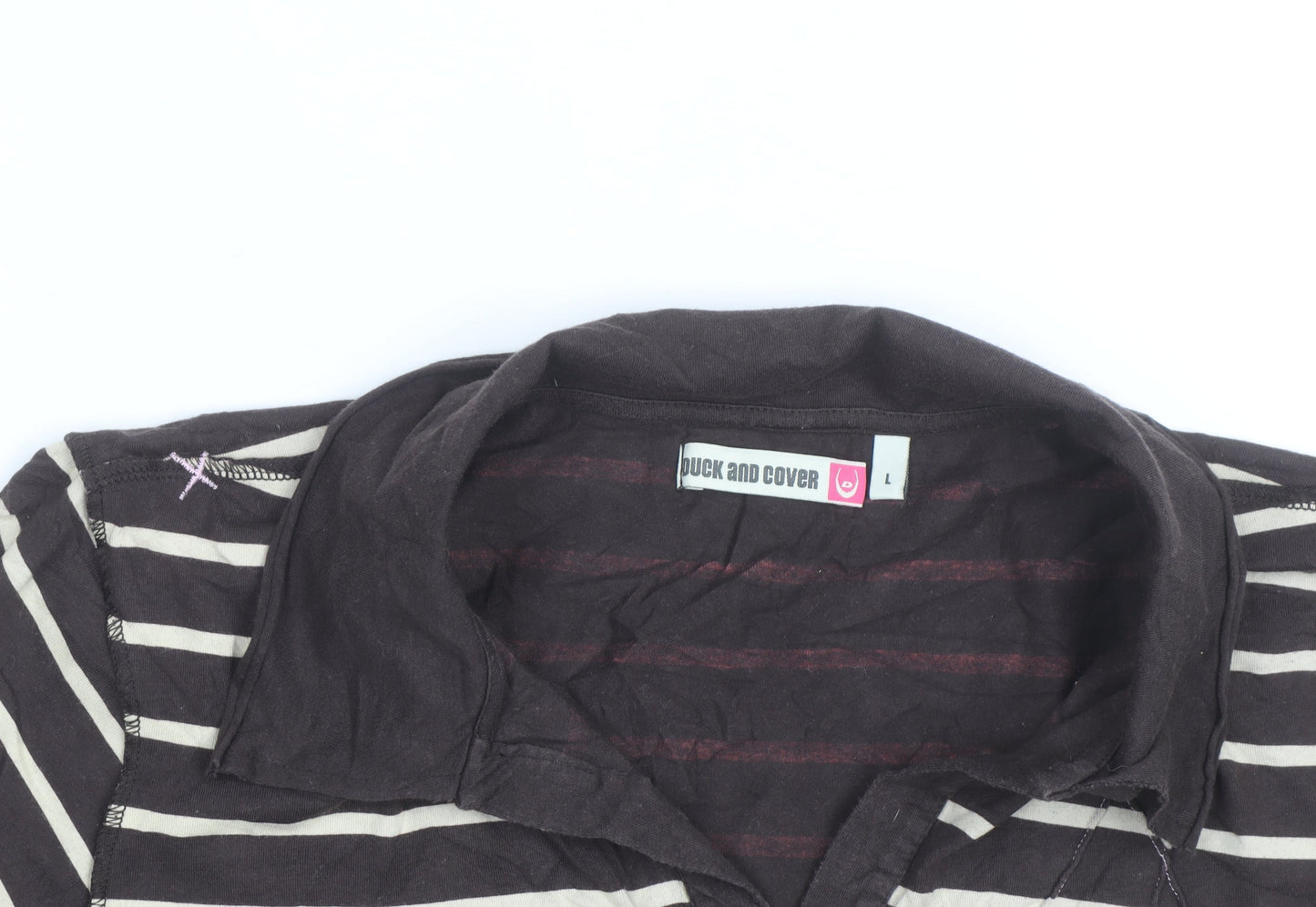 Duck and Cover Women's Brown Striped Polo Shirt L Cotton Blend