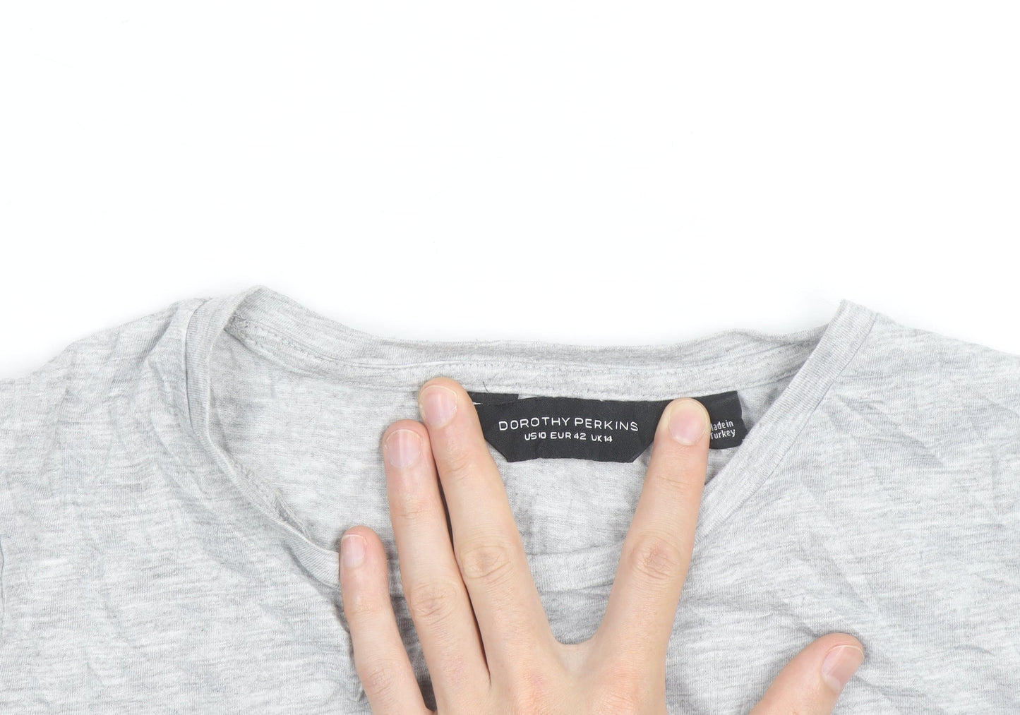 Dorothy Perkins Womens Grey Pom Pom Trim T-Shirt Size 14