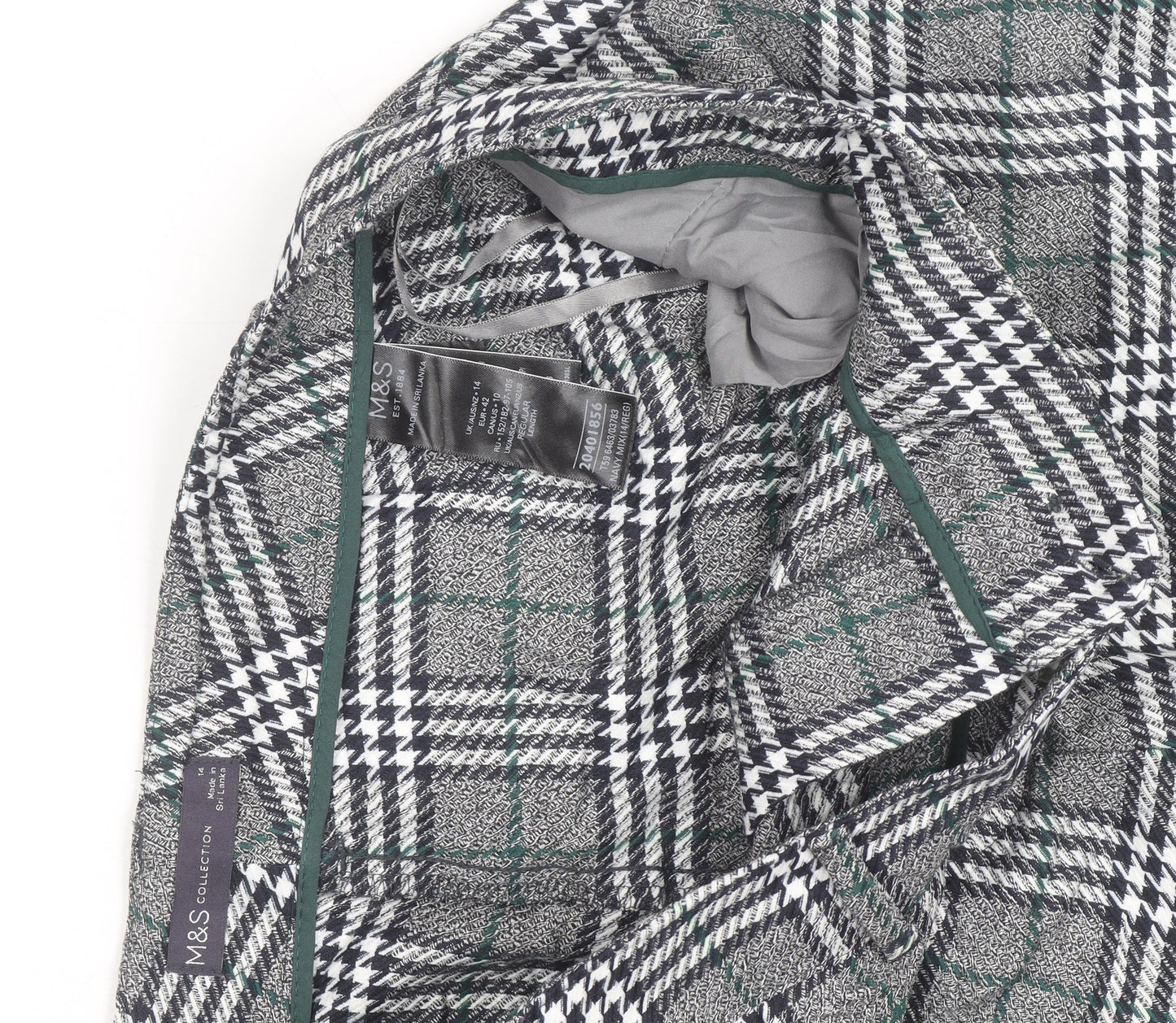 Marks and Spencer Women’s Grey Check Straight Trousers Size 14