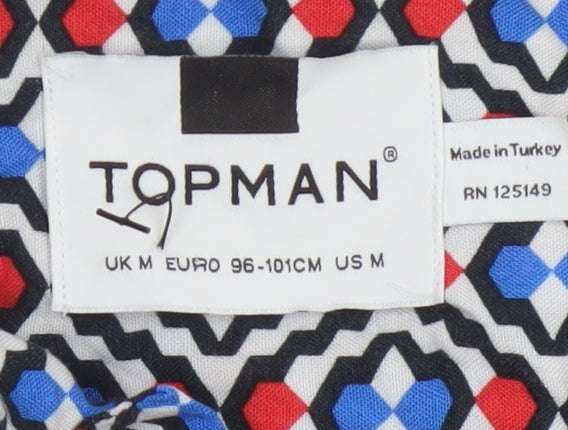 Topman Men's Multicoloured Geometric Short Sleeve Viscose Shirt M