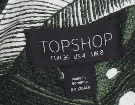 Topshop Women's Green Leaf Print Playsuit UK 8 Cotton Blend Summer Outfit