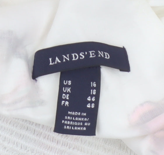 Lands' End Women's Multicoloured Floral Cotton A-Line Knee Length Dress UK 16