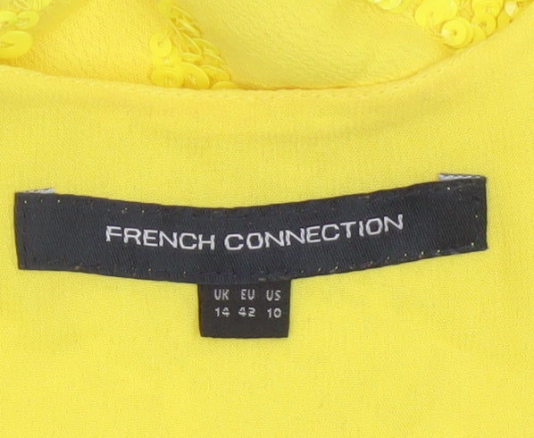 French Connection Women's Yellow Sequin Shift Dress Size 14