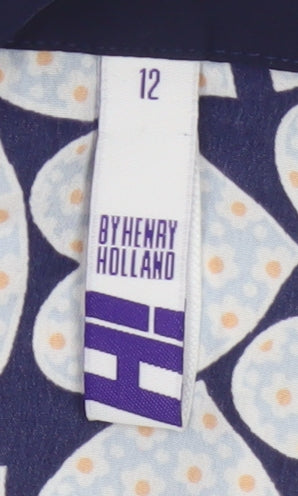 Henry Holland Women's Blue Heart Print Sleeveless Shirt Dress Size 12