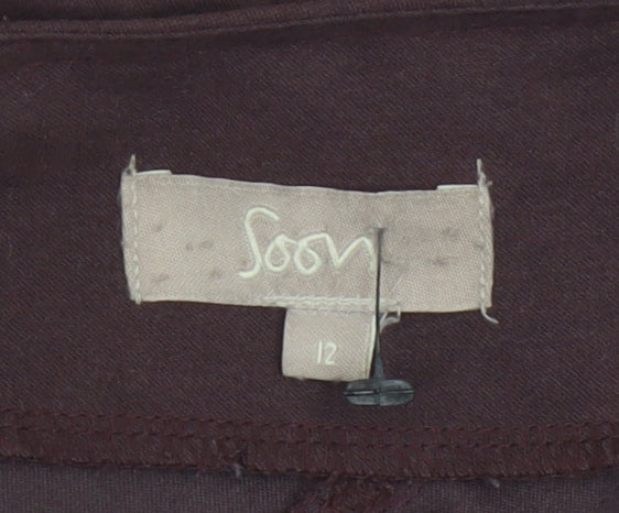 Soon Women Brown Knee Length Flare Skirt Size 12 Polyester Stretch