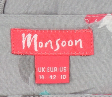 Monsoon Women Grey Floral A-Line Cotton Skirt Size 14