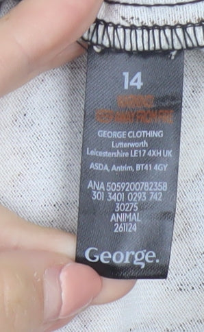 George Women Brown Leopard Print Cotton Short Puff Sleeve A-Line Dress Size 14