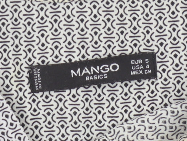 Mango Women White Geometric Button-Up Long Sleeve Blouse Size S