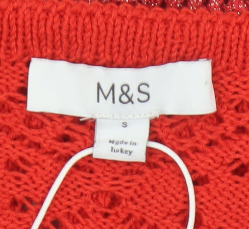 Marks and Spencer Women Red Knit Bohemian Sleeveless Tie Blouse Size S