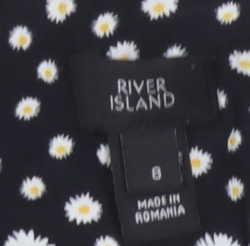 River Island Women’s Black Floral Button Blouse Size 8 Viscose