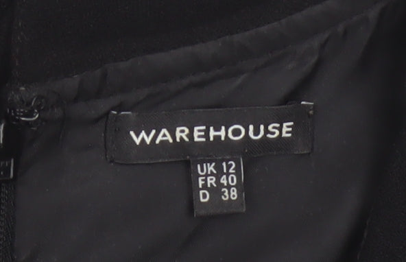 Warehouse Women Black Size 12 A-Line Sleeveless Embellished Dress