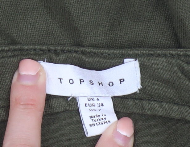 Topshop Women Green Cotton Button Front Pinafore Dress UK 6